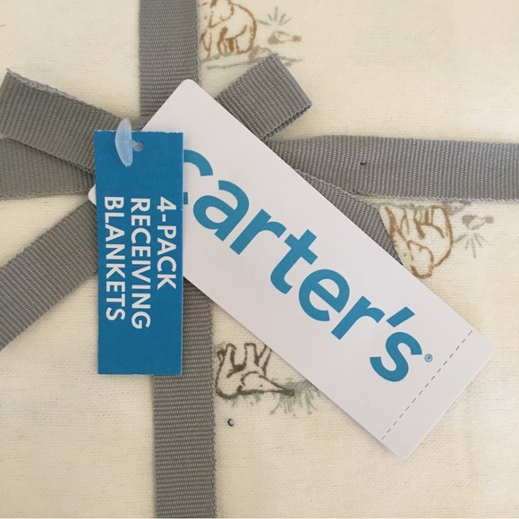 NEW Carter’s Baby Receiving Blankets Cotton Elephants Stripe Solid Neutral Color - Picture 2 of 7